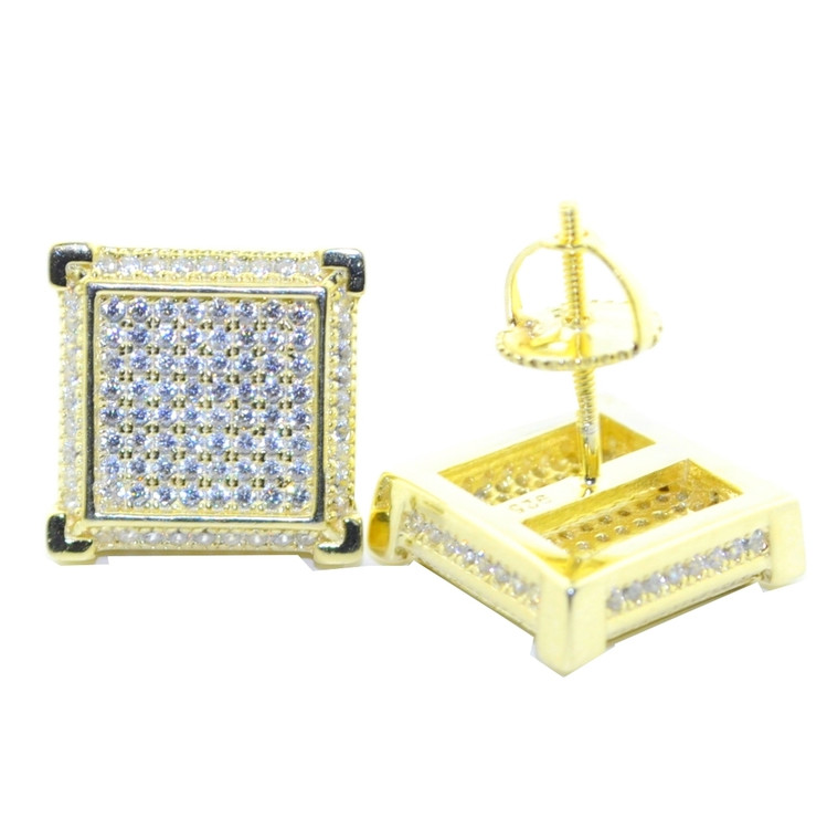 Mens 11.5MM Rap Royalty 14k Gold Diamond Cz Stud Earrings