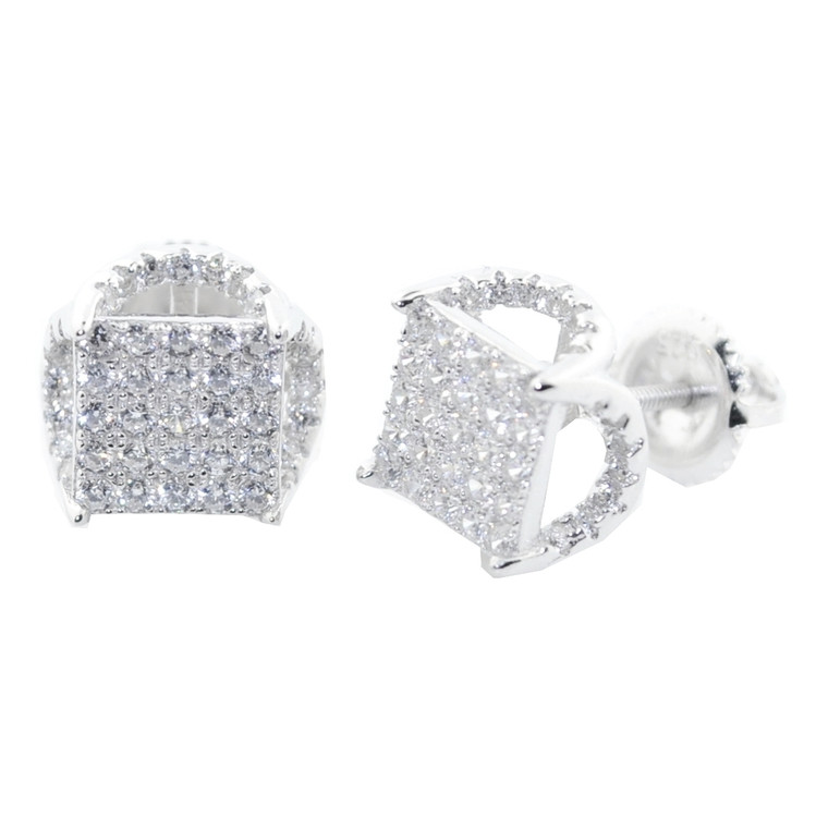 Hip Hop 10MM Simulated Diamond Stud Earrings Sterling Silver