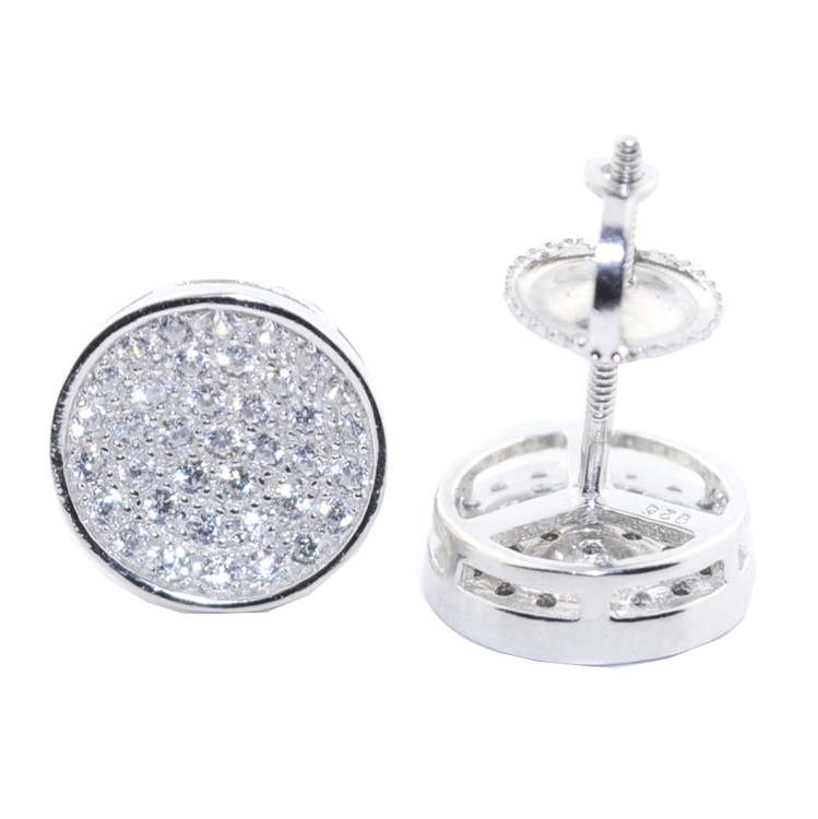 Iced Out Sterling Silver 9MM Simulated Diamond Stud Earrings
