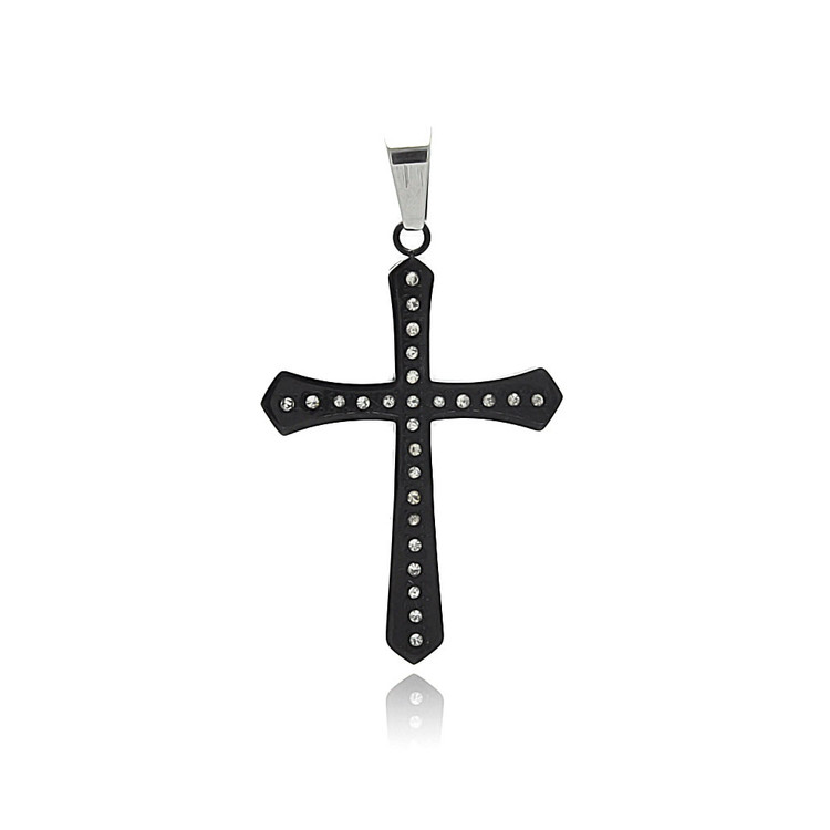 Mens Black Stainless Steel Diamond Cz Bling Cross Pendant