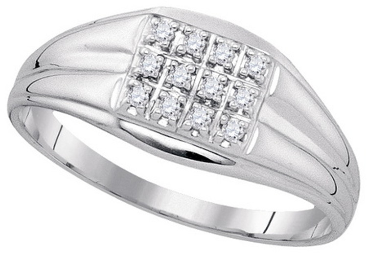 0.12CT Genuine Diamond Mens Sterling Silver Iced Out Ring