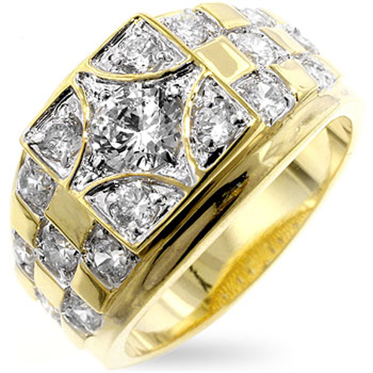 Mens Center Stage Hip Hop Diamond Cz Bling Ring