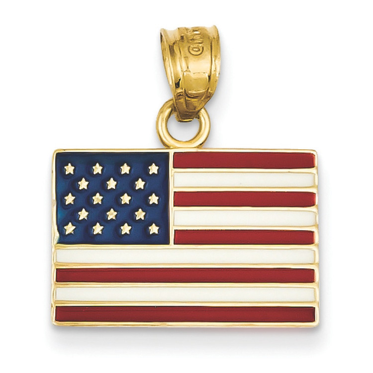 Bling Jewelz 14k Yellow Gold Red White Blue Enamel American Flag Pendant