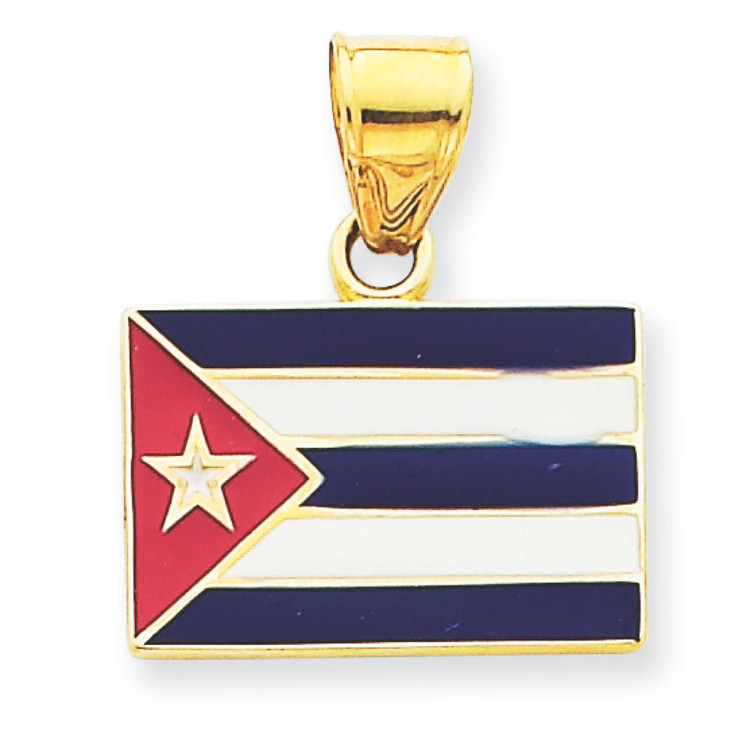 Bling Jewelz 14k Yellow Gold Blue and White Enamel Cuba Flag Charm Pendant