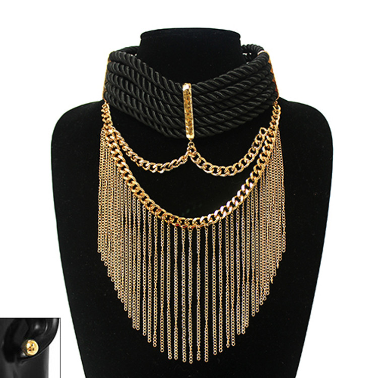 Sexy Rope Collar Choker Bling Earrings Set Gold