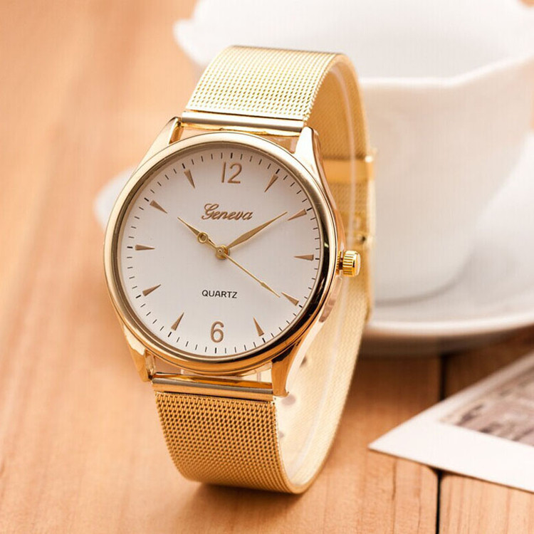 Classic Clean Sleek 14k Gold Stainless Steel Band Watch