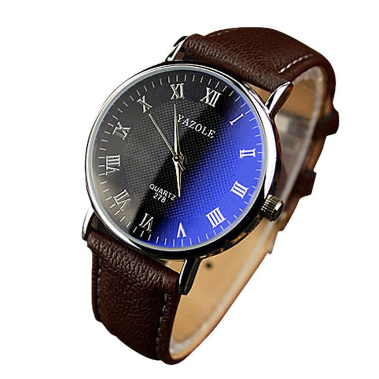 Mens New Luxury Fashion Leather Analog Blue Ray Watch