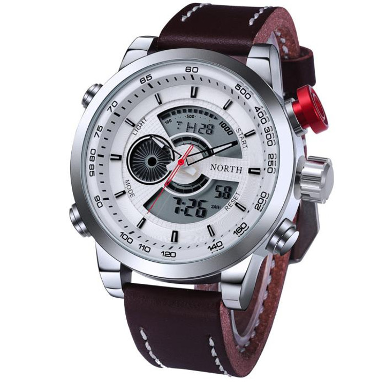 Double Movement Time Zone Leather Digital Hip Hop Watch