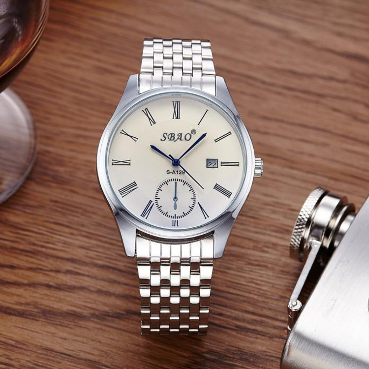 Mens Super Clean Classic Style Stainless Steel Bling Wrist Watch
