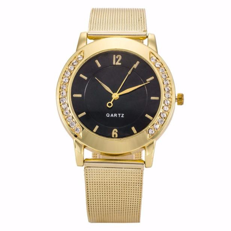 Fashion Ladies Crystal Golden Stainless Steel Bling Watch