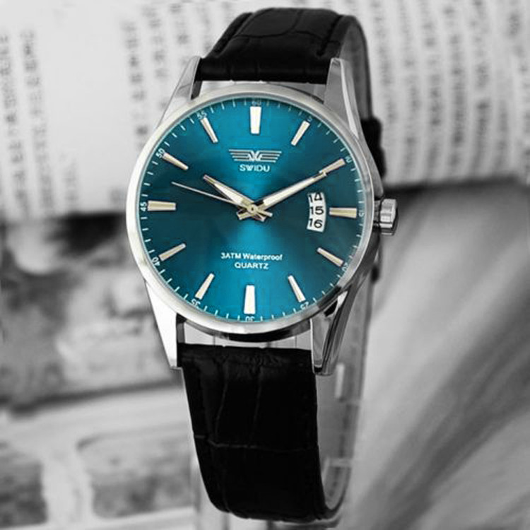 Classic Fashion Luxury Mens Black Leather Strap Wrist Watch