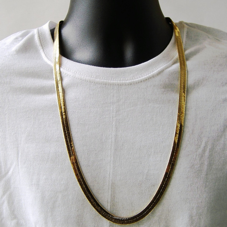 9mm 30 Inch 14k Gold Herringbone Link Chain Necklace