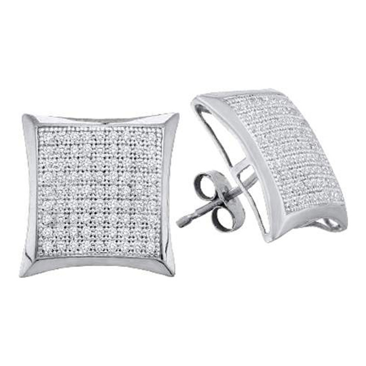 Dome Iced Out 10k White Gold 0.05Ctw Diamond Micro Pave Earrings