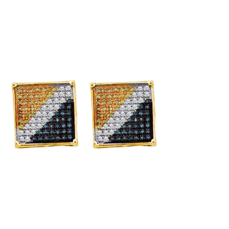 10k Yellow Gold Hip Hop Bling 0.05Ctw Diamond Micro Pave Earrings
