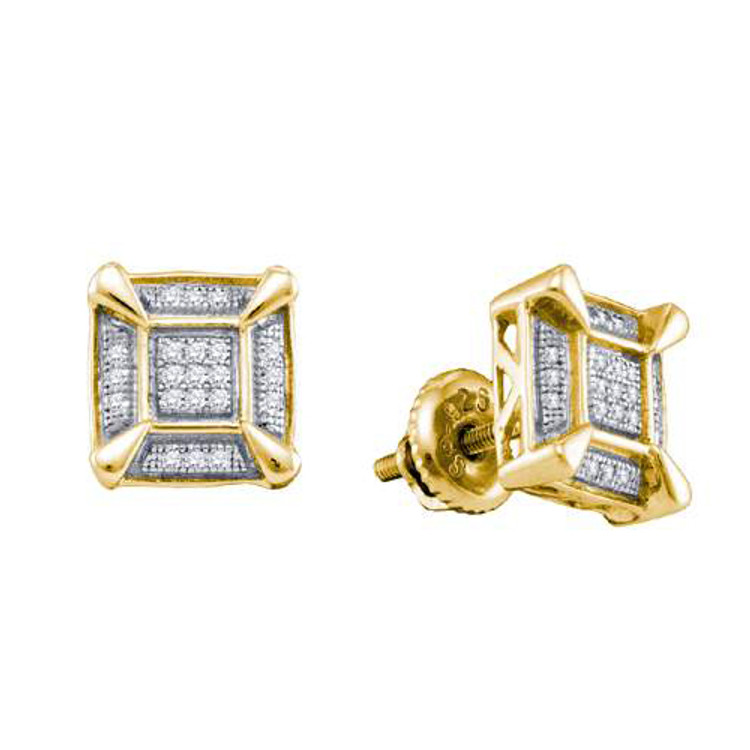 Iced Out Yellow Silver 925 0.14Ctw Diamond Micro Pave Earrings