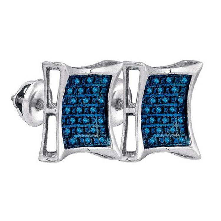 Hip Hop Blue 925 Silver 0.15Ct-Diamond Micro-Pave Earrings
