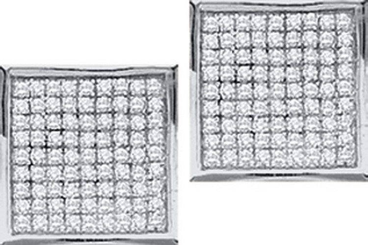 Bling Squares 925 Sterling Silver 0.05ctw Diamond Micro Pave Earrings