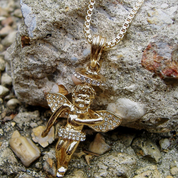 Gold Simulated Diamond Angel Pendant
