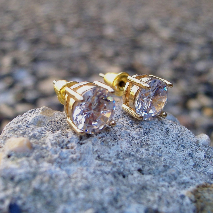 8mm 14k Gold Round Cut Iced Out Earrings