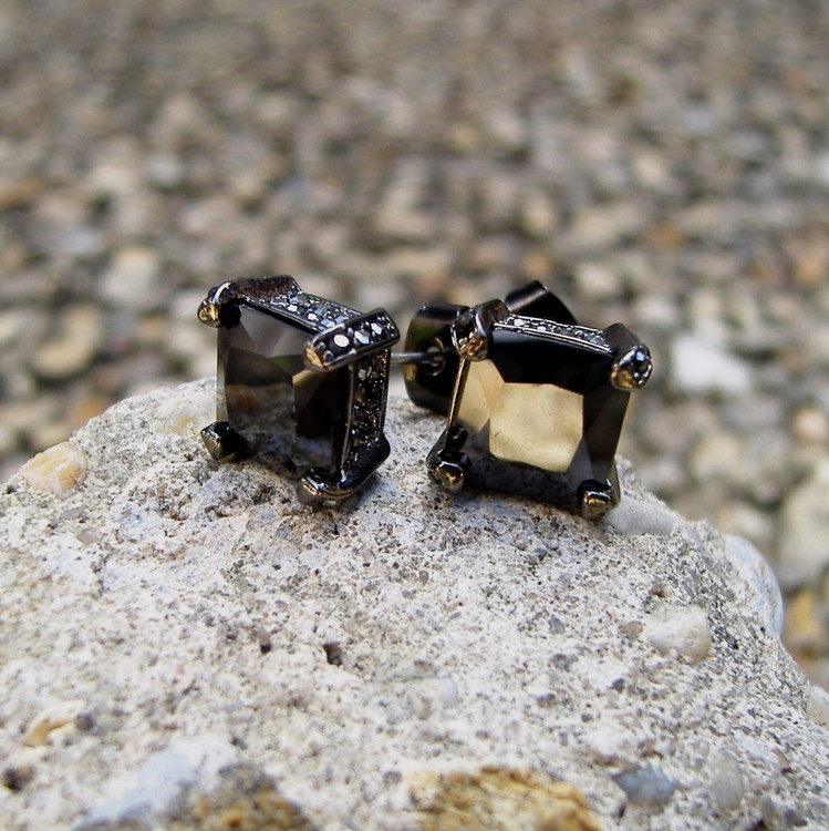 Black on Black Princess Cut Hip Hop Bling Earrings