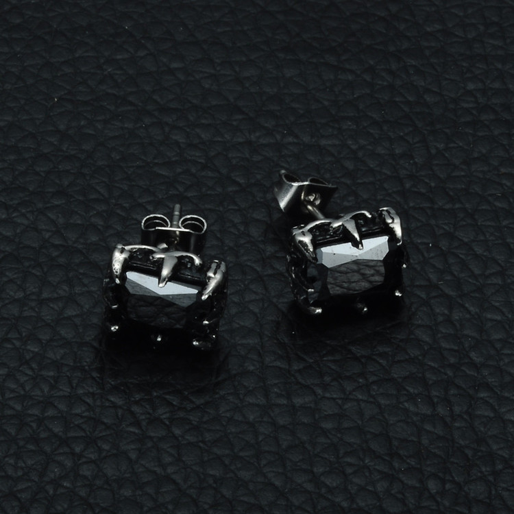 Mens Black Simulated Diamond Titanium Stainless Steel Square Iced Out Earrings