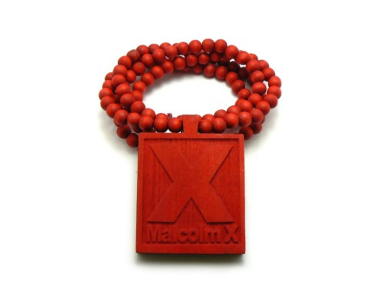Malcolm X Hip Hop Pendant Chain Necklace Wood Red