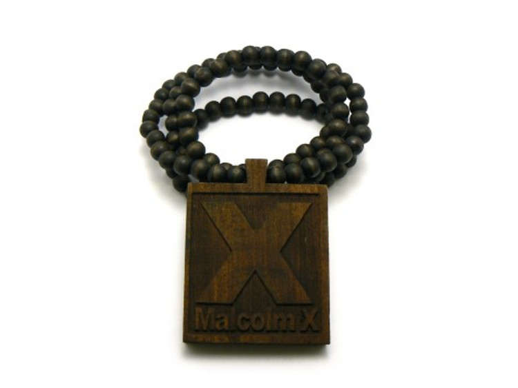 Malcolm X Hip Hop Pendant Chain Necklace Wood Brown