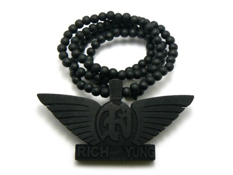 Rich Yung Wooden Hip Hop Pendant Beaded Chain Black