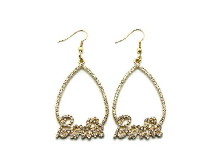 Gold Teardrop Barbie Diamond Cz Hip Hop Bling Earrings