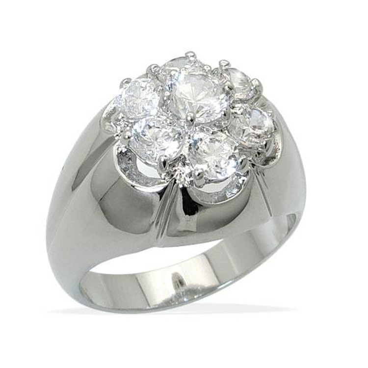 Men's Silver Diamond Cz Godfather Iced Out Ring