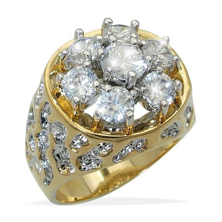 Mens Gold Iced Out Diamond Cz Nugget Bling Ring