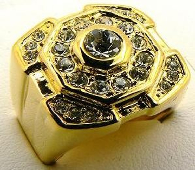 Iced Out Concave Raised Center Stone Diamond Cz Ring Gold