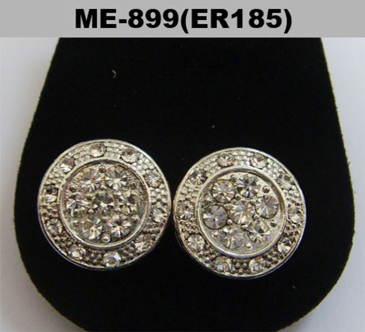 Rhodium Silver Iced Out Circle Stone Hip Hop Earrings