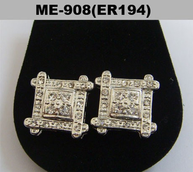 Rhodium Silver Cz Squares Iced Out Bling Earrings