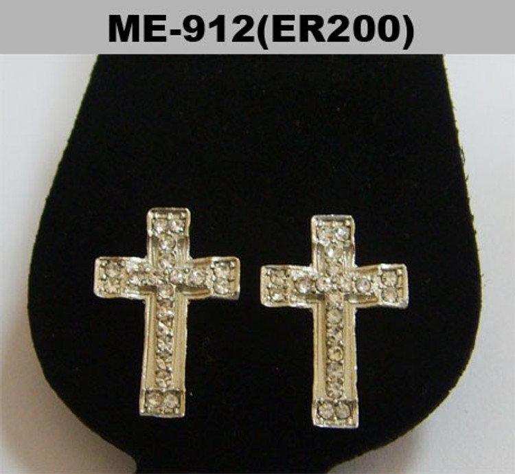 Hip Hop Bling JESUS Cross Rhodium Silver Earrings