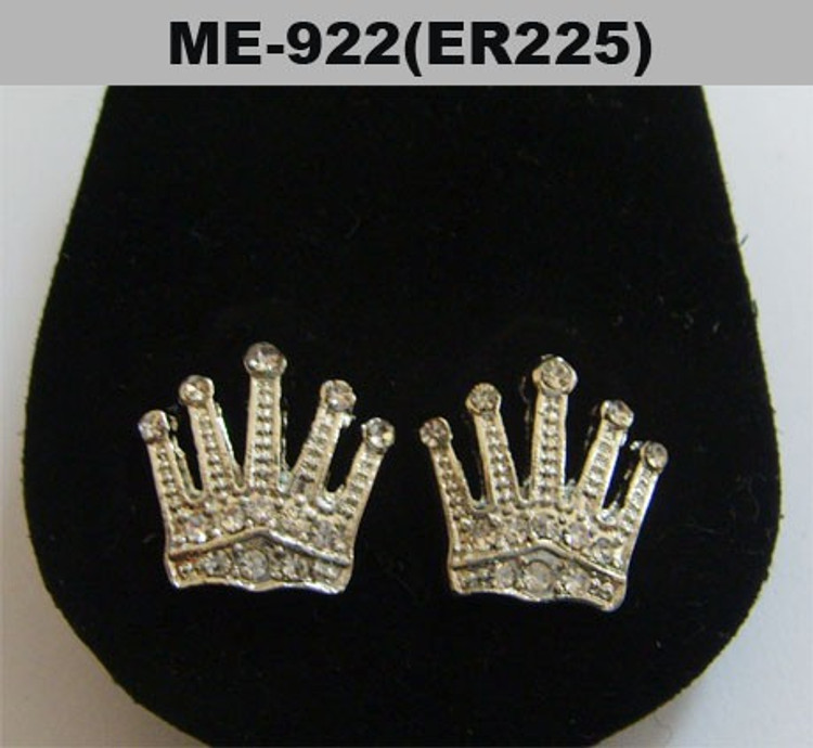 Mens Iced Out Kings Crown Rhodium Silver Cz Earrings
