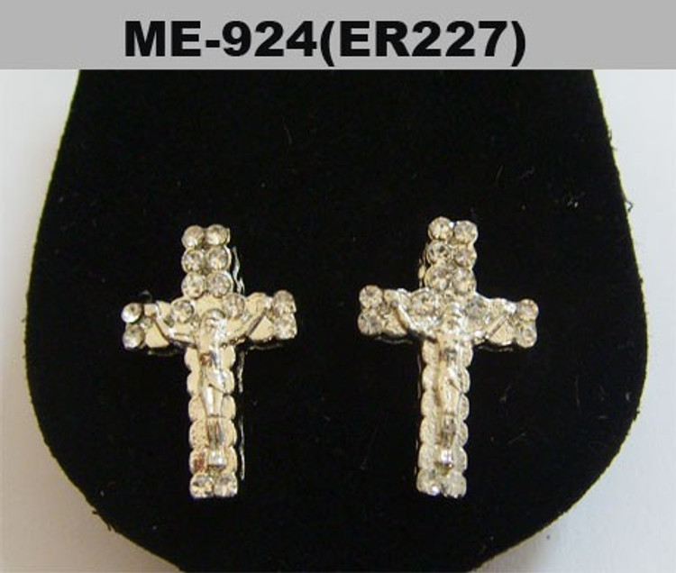 Mens Iced Out JESUS Piece Cross Silver Bling Earrings