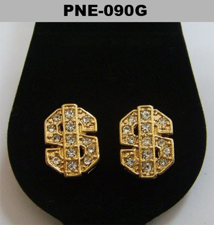 Mens Thick Dollar Sign Gold Bling Cz Iced Out Earrings