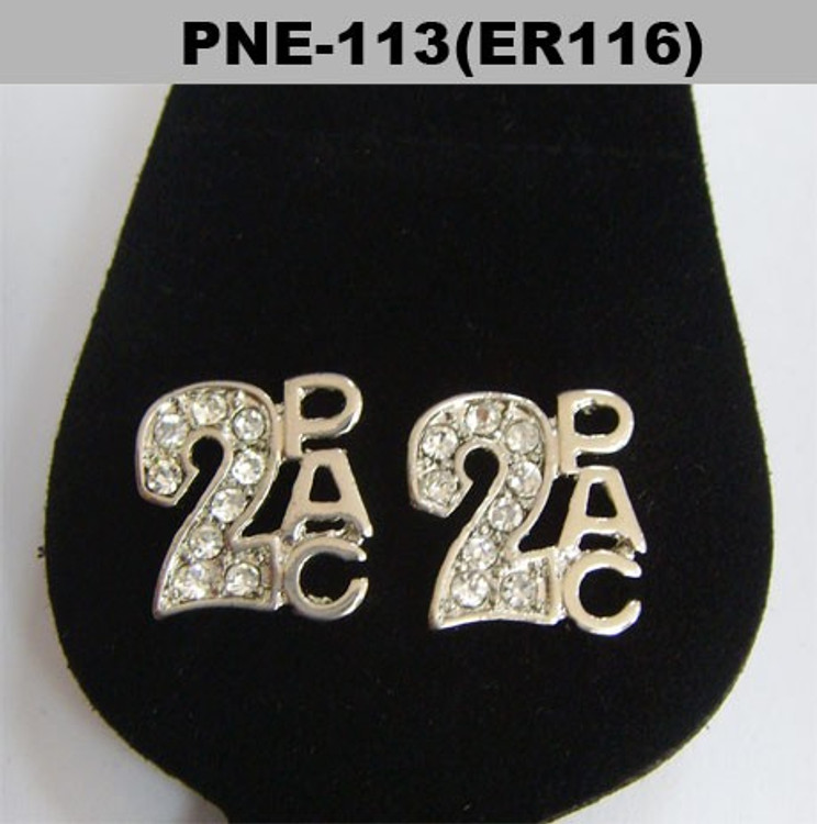 Rhodium Silver Iced Out 2Pac Diamond Cz Hip Hop Earrings