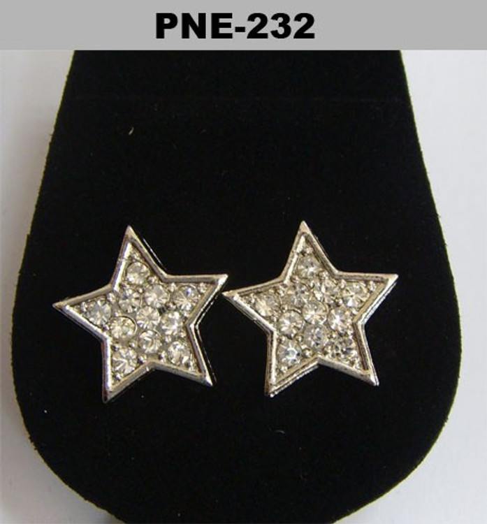 Rhodium Silver Iced Out Hood Star Bling Earrings