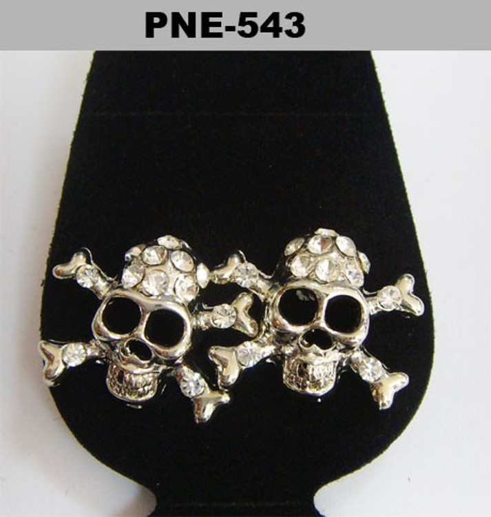 Silver Skull & Crossbones Iced Out Cz Bling Earrings