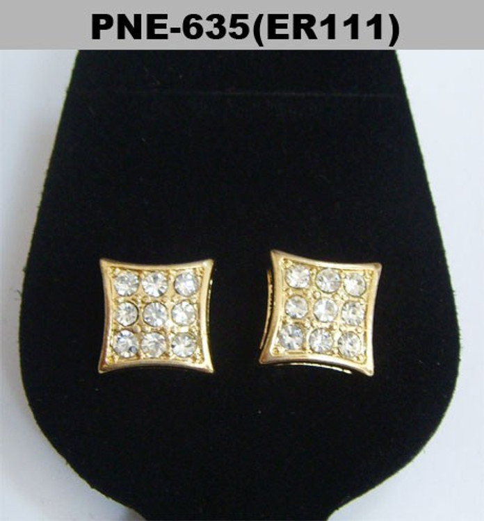 Mens Gold 3mm Iced Out Kite Style Bling Earrings
