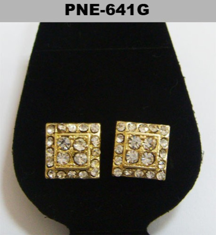 Mens Gold Square Cut 5mm Iced Ridge Hip Hop Bling Earrings
