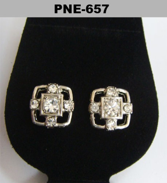 Center Stone Rhodium Silver Cz Bling Earrings