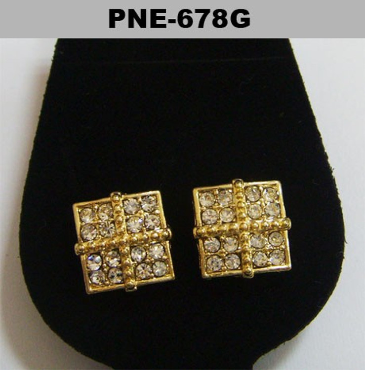 Mens Four Corner 4mm Gold Bling Iced Out Cz Earrings