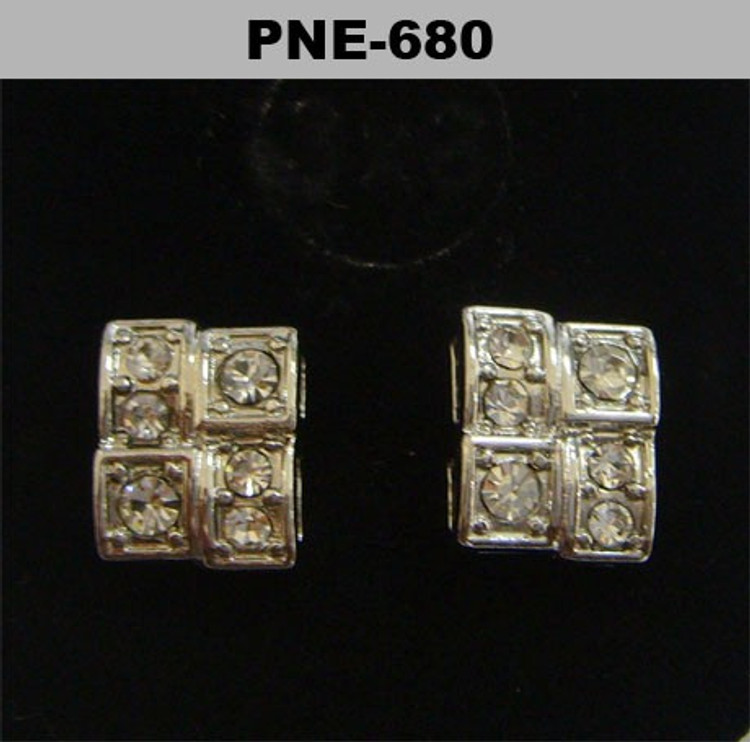 Rhodium Silver Iced Out Brick Stone Diamond Cz Bling Earrings