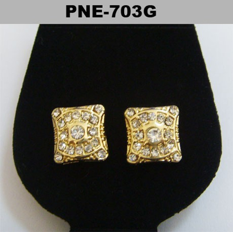 Mens Cz Shield Stone Gold Bling Hip Hop Earrings