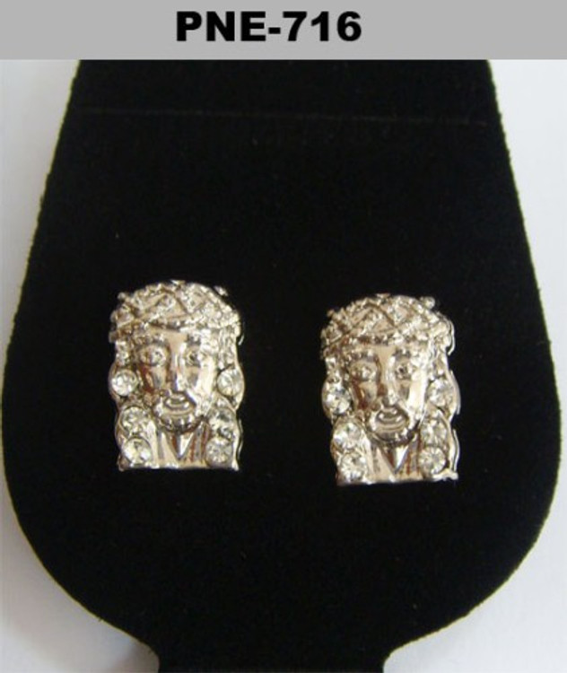 JESUS Piece Iced Out Silver Bling Earrings