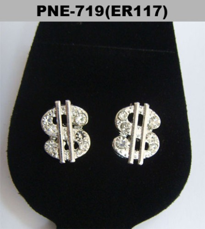 Dollar Sign Silver Hip Hop Bling Earrings
