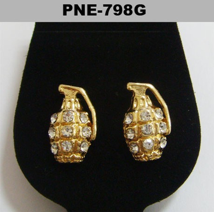 Diamond Cz Iced Out Gold Bling Grenade Earrings